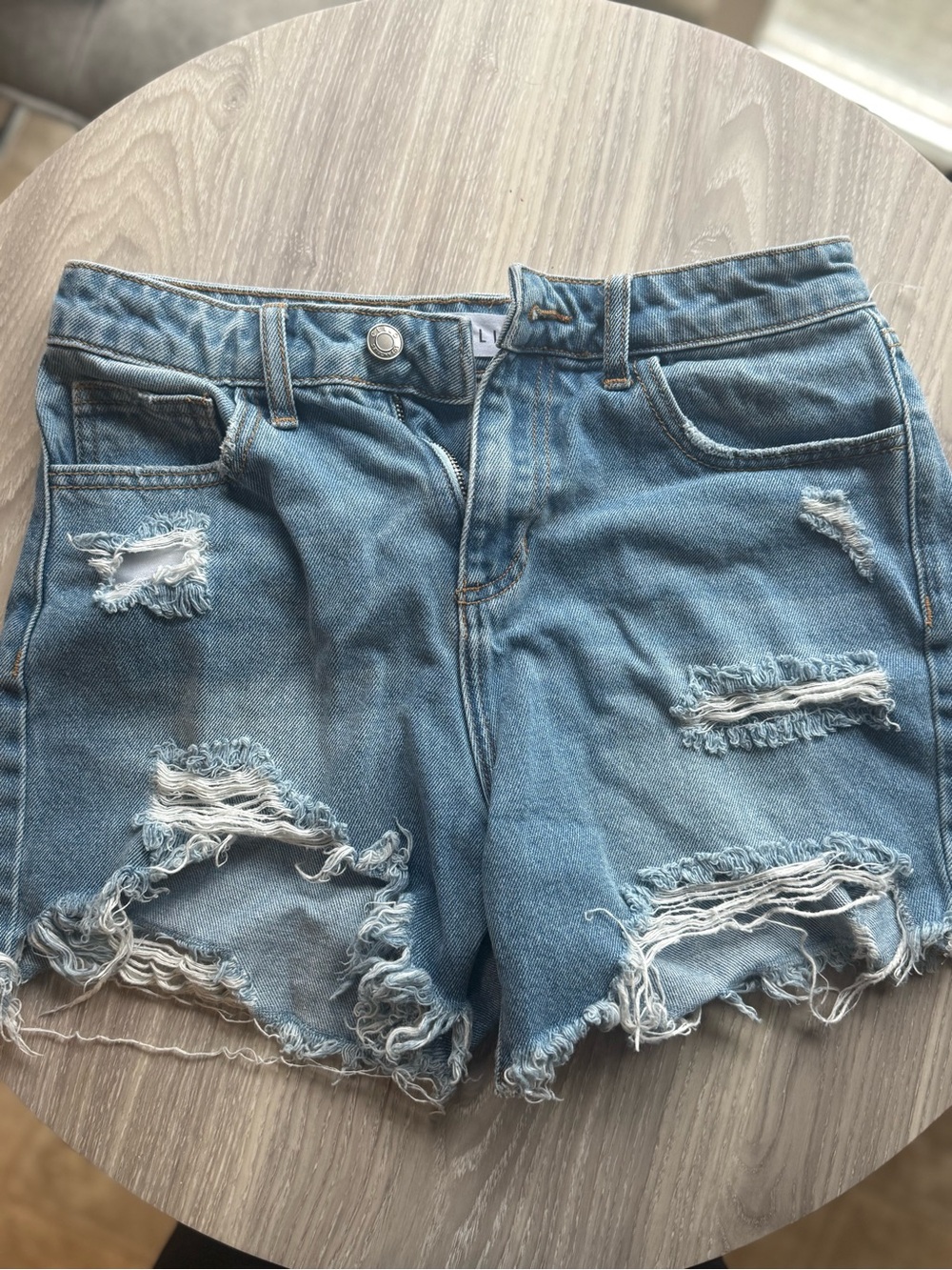 Cello Light Blue Distressed Denim Shorts